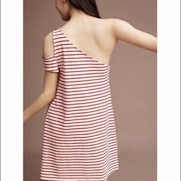 Anthropologie Maeve Marketa One-Shoulder Dress Red White Stripes Size Medium - Picture 12 of 12